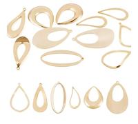 FASHEWELRY 12Pcs Teardrop 18K Gold Plated Brass Charms Pendants Hollow Drop Frame Golden Water Drop Dangle Charms with Loop for DIY Earring Necklace Jewelry Making Keychain Craft