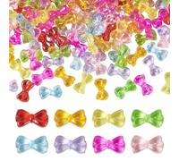 FASHEWELRY 150Pcs Clear Acrylic Bow Beads, Mixed Color Gummy Bow Beads for Bracelet, 3D Cute Bowknot Focal Bead for Necklace Jewelry Making DIY Crafts Beadable Pens Keychain