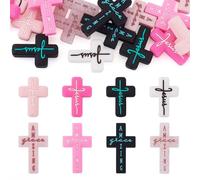 FASHEWELRY 16 Pcs Black & Pink Silicone Cross Beads 8 Styles Crucifix Shape Soft Rubber Loose Spacer Beads for DIY Halloween Easter Keychain Bracelet Earring Jewelry Making
