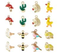 FASHEWELRY 16Pcs Animal Enamel Charms Assorted 3D Cute Animals Bees Frog Duck Bird Cactus Mushroom Dangle Pendants Alloy Golden Charms for Crafts Bracelet Necklace Jewelry Making Supplies