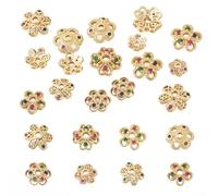 FASHEWELRY 16Pcs Gold Plated Flower Bead Caps Brass Micro Pave Cubic Zirconia Spacer Beads Metal Hollow Bead Caps for Bracelet Necklace Jewelry Making