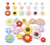 FASHEWELRY 19Pcs Flower Silicone Beads Sunflower Daisy Silicone Focal Beads Rubber Loose Spacer Bead Charms for Pens Lanyard Keychain Jewelry Making