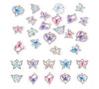 FASHEWELRY 20 Pcs Heart Butterfly Charms Alloy Crystal Rhinestone Charms Colorful Gradient Transparent Resin Crystal Dangle Charms for Bracelet Necklace Earring DIY Craft Jewelry Making
