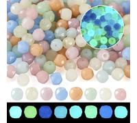 FASHEWELRY 200Pcs Glow in The Dark Stone Beads Synthetic Luminous Gemstone Beads Faceted Round Loose Spacer for Bracelet Necklaces Jewelry Making