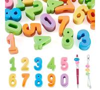 FASHEWELRY 20Pcs Colorful Large Number Beads 22mm Big Number 0-9 Beads Iridescent 3D Large Hole Slider Bead for Friendship Bracelets Keychains Pens Making