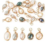 FASHEWELRY 20Pcs Natural Freshwater Pearl Pendant Irregular Potato Pearl Dangle Charms with Loop Golden Copper Wire Wrapped Beaded Charms for Earring Necklace Jewelry Making Summer Ocean Decor
