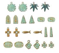 FASHEWELRY 22Pcs 11 Styles Vintage Tibetan Charms Bulk Assorted Antique Bronze Cross Leaf Horse Fish Charms Vintage Beads Charm Dangle Pendants for DIY Bracelets Necklace Jewelry Making Supplies