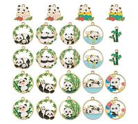 FASHEWELRY 24pc Panda Enamel Charm Set - Flat Round & Dangle Charm for Jewelry Making