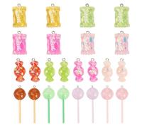 FASHEWELRY 24Pcs Assorted Resin Candy Charms with Loops Cute Kandi Charms Lollipops Glitter Powder Sweet Dessert Dangle Food Pendants Ornaments for Women Keychain Bracelet Necklace Jewelry Making