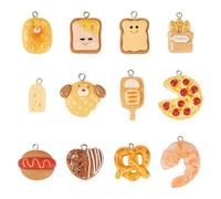 FASHEWELRY 24Pcs Imitation Food Charms Assorted Vivid Cute Food Toast Bread Pizza Hot Dog Keychain Charms with Loops Dangle Resin Pendants for Jewelry Making Supplies Earrings Bracelets Keychain