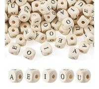 FASHEWELRY 250Pcs Wooden Alphabet Beads 12mm Cube Letter A E I O U Vowel Loose Spacers Square Wood Bead for DIY Necklace Bracelet Key Chains Jewelry Making