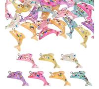 FASHEWELRY 28Pcs Dolphin Charms Glitter Ocean Animals Dangle Charms Transparent Resin Pendants for Necklace Bracelet Jewelry Making