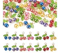 FASHEWELRY 28Pcs Pearlized Glass Cherry Charms 3D Fruit Charms Mixed Color Gree Leaf Cherry Pendants with Golden Loop for Earring Bracelet Necklace DIY Jewelry Making Accessories