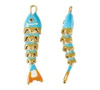 FASHEWELRY 2Pcs 18K Gold Plated Fish Enamel Charms Koi Gold Fish Charms Sea Animal Metal Dangle Pendants for Jewelry Making DIY Earring Necklace Keychain Crafts 46x10.5x7.5mm (Light Sky Blue)