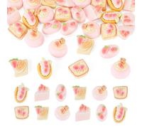 FASHEWELRY 30Pcs 3D Strawberry Cake Bread Resin Cabochon Cute Imitation Food Dessert Cabochons Flatback Scrapbooking Embellishments for Phone Case Decor Hair Clip Jewelry Making