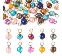FASHEWELRY 30Pcs Dyed Colorful Pearl Beaded Dangle Charms Natural Freshwater Pearl Pendants with Jumg Ring for DIY Summer Beach Necklace Bracelet Earring Jewelry Making Decor