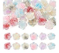 FASHEWELRY 30Pcs Glow in the Dark Flower Cabochons Resin Rose Floral Flatback Kandi Charms Decor AB Color for Phone Case Scrapbooking Jewelry Making Supplies Crafts DIY