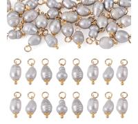 FASHEWELRY 30Pcs Oval Natural Freshwater Pearl Pendant Charm 14mm Gray