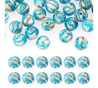 FASHEWELRY 30Pcs Round Glass Beads 10mm Handmade Blue Gold Sand Lampwork Glass Beads Antique Loose Spacer Ball Craft Bead for DIY Bracelet Necklace Earring Jewelry Making Supplies