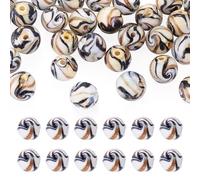 FASHEWELRY 30Pcs Round Glass Beads 10mm Handmade Gold Sand Lampwork Glass Beads Antique White Loose Spacer Ball Craft Bead for DIY Bracelet Necklace Earring Jewelry Making Supplies