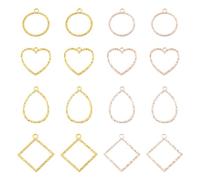 FASHEWELRY 32 Pcs Alloy Open Back Bezel Pendants Oval Rectangle Round Heart Hollow Frame Charms Golden & Rose Gold for DIY Epoxy Resin Pressed Flower Jewelry Making
