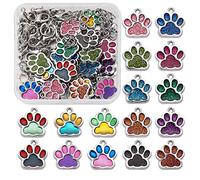 FASHEWELRY 32pcs Cat Dog Paw Alloy Enamel Pendants Animal Footprint Metal Charm Pendant with Jump Rings Lobster Claw Clasps for Jewellery Crafts Making