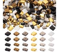 FASHEWELRY 360Pcs Glass Seed Beads 2-Hole Opaque Rectangle Beads Crystal Glass Tile Beads Loose Spacer Kit for DIY Multi-Strand Bracelets Jewelry Making
