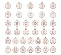 FASHEWELRY 36Pcs Alphabet Enamel Charms A-Z Initial Letter Number 0-9 Pendants Flat Round Dangle Charms White Color for DIY Crafts Jewelry Necklace Bracelet Earrings Making
