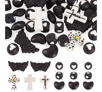FASHEWELRY 36Pcs Black Cross Focal Silicone Beads for Keychain Making - Heart Angel Wings Rubber Beads Gothic Spacer Bead for DIY Crafts Pen Halloween Jewelry Making
