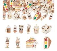 FASHEWELRY 40Pcs 10 Styles Food Enamel Charm Pendants Assorted Golden Ice Cream Coffee Sandwich Cake Cute Food Charms Metal Dangle Enamel Charms for DIY Necklace Bracelet Earrings Jewelry Making