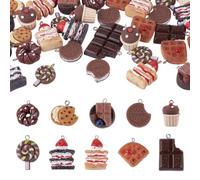 FASHEWELRY 40Pcs 3D Resin Chocolate Dessert Charms Imitation Food Charms