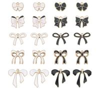 FASHEWELRY 40Pcs Assorted Gold Enamel Bow Pendants Bulk Blake White Bracelet Charms Cute Dangle Bow Charms for Bracelet Earring Necklace Keychain Crafts Jewelry Making Supplies