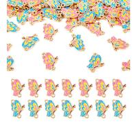 FASHEWELRY 40pcs Printed Butterfly Alloy Enamel Connector Charms Light Golden Tone Butterfly Pendants Colorful Flying Insect Link 2 Loops Cute Animal Dangle Links for Necklace Bracelet Jewelry Making