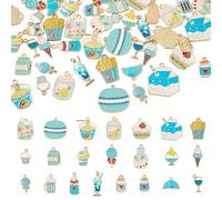 FASHEWELRY 44Pcs Drink Food Enamel Charms Assorted Macaron Lollipop Ice Cream Milk Cute Kandi Charms for DIY Necklace Bracelet Earrings Jewelry Making 22 Styles Blue