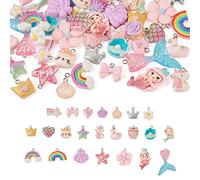 FASHEWELRY 46pcs Resin Pendant Charms Opaque Resin Pendants Parenting Mixed Shapes Resin Charms Crown Star Charms Cat Charms Rainbow Pendant for Jewelry Making Earring Bracelet Diy Crafts