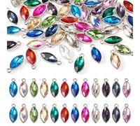FASHEWELRY 48 Pcs Clear Faceted Teardrop Glass Charms Horse Eyes Shape Crystal Charm Pendants Sparkle Dangle Birthstone Charms for Bracelets Earring Necklace DIY Crafts Jewelry Making