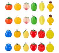 FASHEWELRY 48Pcs Fruit Resin Charms 3D Cute Peach Lemon Orange Strawberry Artificial Food 3D Vegetable Pendants Hanging Ornament for Earring Bracelet Necklace Keychain Jewelry Making Supplies