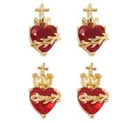 FASHEWELRY 4Pcs 18K Golden Plated Sacred Heart Charms Glass Rhinestone Gothic Red Heart Charms Crystal Y2K Dark Red Love Pendants for Earring Jewelry Making Necklace Bracelet