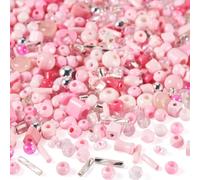 FASHEWELRY 50G Pink Assorted Glass Seed Beads Set Mixed Shaped Crystal Glass Bead Bulk Multiple Sizes Craft Beads for Jewelry Making Supplies Bracelet Necklace Earring DIY Weaving