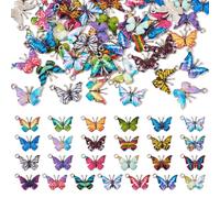 FASHEWELRY 50Pcs Butterfly Enamel Charms Bulk 25 Colors Butterfly Shape Alloy Enamel Pendants Insect Flat Back Enamel Charms For DIY Jewelry Making Crafts