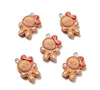 FASHEWELRY 50Pcs Cartoon Resin Gingerbread Man Charms 3D Mini Christmas Charms Pendant with Bowknot Animal Ornament DIY Cute Charm Ornament with Metal Loops for Craft Bracelet Necklace Earrings