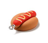 FASHEWELRY 50Pcs Cartoon Resin Hot Dog Charms 3D Mini Food Charms Pendant Cute Cartoon Breads Ornament with Metal Loops for Craft Bracelet Necklace Earrings