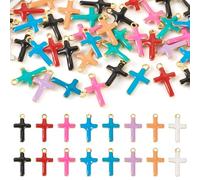 FASHEWELRY 50Pcs Colorful Cross Charms Bulk Stainless Steel Cross Enamel Charms Crucifix Religious Charm Dangle Pendants for Bracelet Necklace Findings Earrings DIY Jewelry Making Supplies