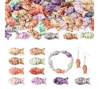 FASHEWELRY 50Pcs Fish Synthetic Turquoise Beads Spray Painted Colorful Fish Gemstone Beads Ocean Sea Animal Stone Loose Spacer Bead for DIY Necklace Bracelet Jewelry Making 24x12mm
