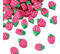 Fashewelry 50pcs Handmade Polymer Clay Strawberry Beads Hot Pink Lovely Fruit Loose Spacer Beads for DIY Jewellery Crafts Making Hole: 1.6mm