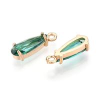 FASHEWELRY 50Pcs Teardrop Faceted Glass Pendants Green Color Crystal Glass Dangle Oval Drop Bead Charms with Golden Open Back Settings for Jewelry Making DIY Craft
