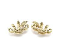 Fashewelry 50Pcs Tibetan Gold Branch Leaf Link Charms Vintage Double Loops Tree Leaves Connector Pendants 13x8mm for Necklace Dangle Earring Charm Bracelet Making