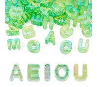 FASHEWELRY 50Pcs UV Plating Rainbow Iridescent Acrylic Letter Beads with Large Hole 3D Large Letter Blocks Charms Letters Chunky Vowel Alphabet Beads for Key Chains Necklace DIY Arts Craft (Green)