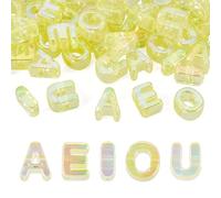 FASHEWELRY 50Pcs UV Plating Rainbow Iridescent Acrylic Letter Beads with Large Hole Big Letter Blocks Charms 3D Letters Chunky Vowel Alphabet Beads for Key Chains Necklace DIY Arts Craft (Yellow)