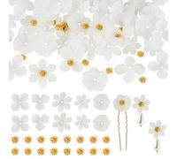 FASHEWELRY 50Pcs White Flower Bead Caps Frosted Acrylic Flower Bead Caps 5-Petal Floral Bead End Cap Loose Spacer Beads with Golden Cabochon for Jewelry Making Hairpin Earring Decor